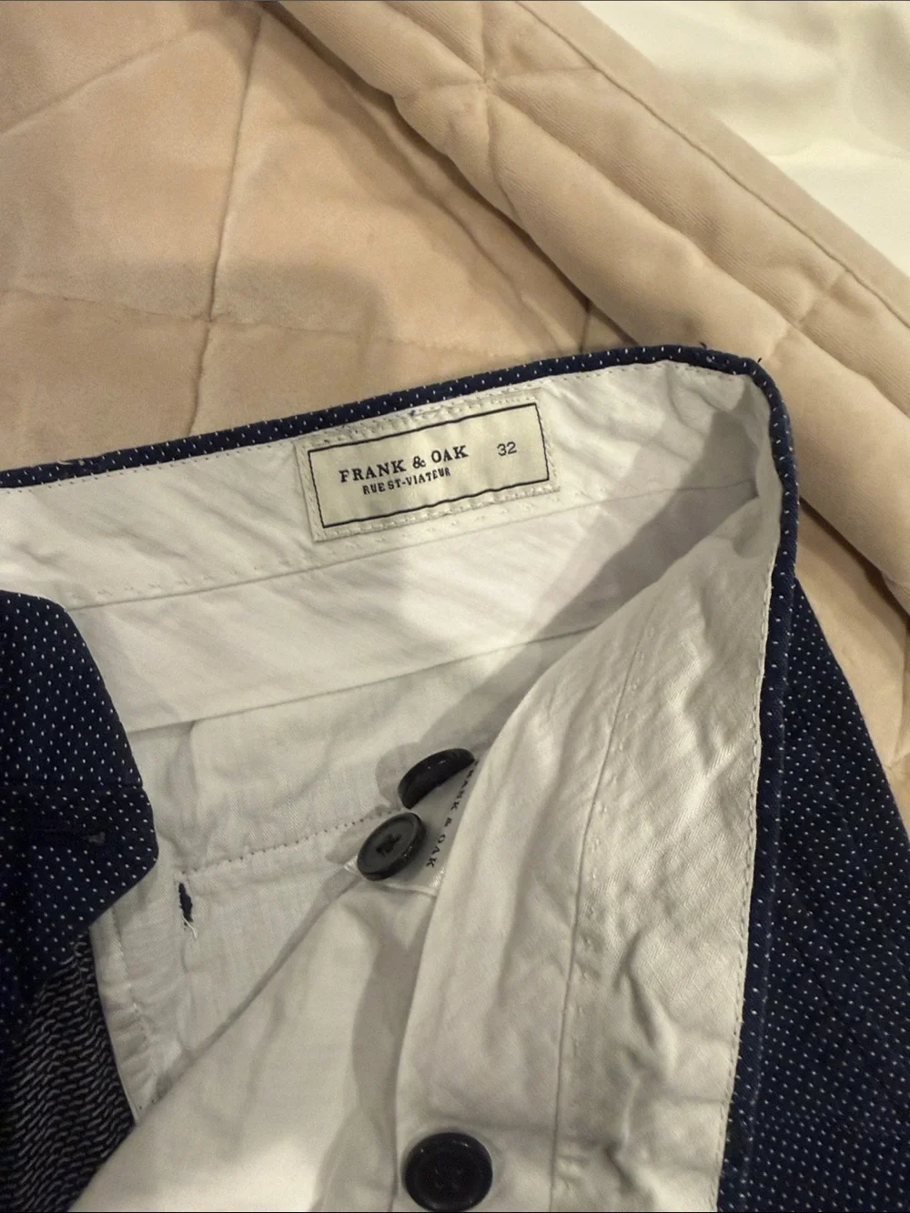Frank & Oak Navy Microdot Flat-Front Shorts